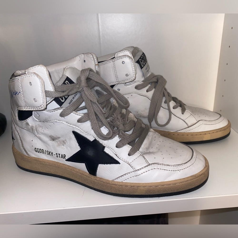 Golden Goose White and Black Sky-Star Sneakers